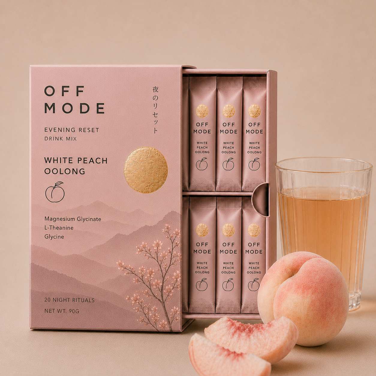 OFFMODE White Peach Oolong Magnesium + L-Theanine Drink Mix